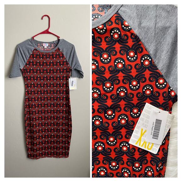 Lularoe XXS Julia Red and Gray Raglan Dress - Picture 3 of 3
